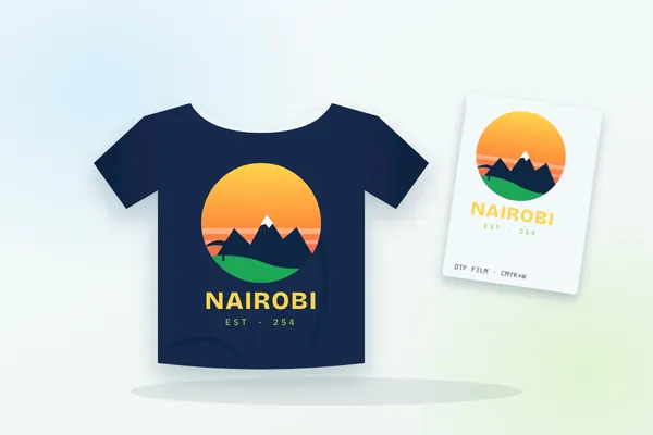 Navy custom T-shirt with full-colour DTF print and transfer film, Nairobi